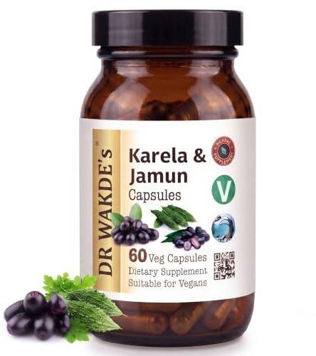 DR WAKDE'S Karela & Jamun Capsules (60 Veg Caps, Bitter Herbs, Promotes Sugar Metabolism, Ayurvedic Supplement, Vegan, Herbal, All Natural, Made in UK)