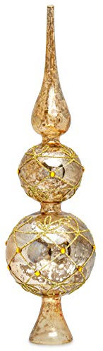 Sikora SP4G große ausgefallene Christbaumspitze aus irisierendem Klar Glas mit Antik Gold Dekor