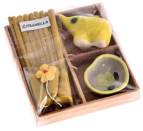 Räucherstäbchen & Duftset aus Thailand, Geschenkbox, exotisch, Citronella | Inklusive Halter, Kegeln und Keramikuntersetzer, ideal für Entspannung und Ambiente.