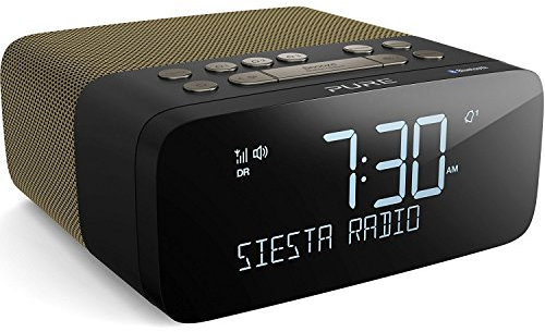 Pure Siesta Rise S DAB+/DAB/FM Digital Radio Alarm Clock with Bluetooth - Bedside Clock DAB Radio with USB Phone Charging, CrystalVue Auto-Dimming Display and 20 Station Pre-Sets - Gold