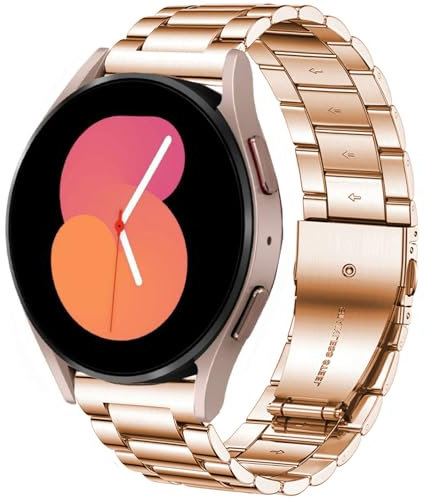 DEALELE Armband Kompatibel mit Samsung Galaxy Watch 7 / FE / 6/6 Classic / 5/5 Pro / 4/4 Classic / 3 41mm / Huawei GT3 42mm, 20mm Edelstahl Metall Ersatz Armbänd für Herren Damen, Roségold