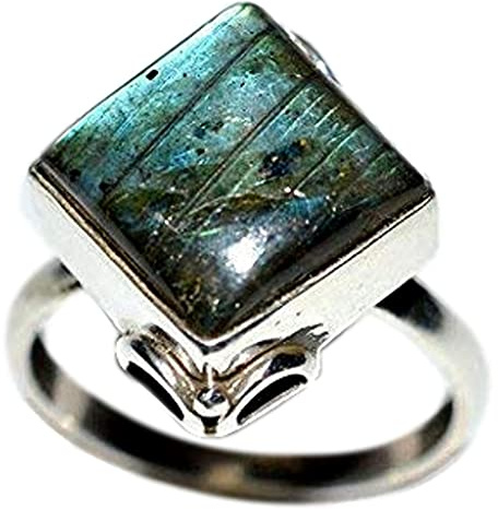 Navya Craft Labradorit-Stein-Silberring | 925 Sterling Silber Handgefertigter Statement-Versprechensring für Frauen | Natürlicher Edelstein Boho Schmuck | November-Geburtsstein | Geschenk für Sie