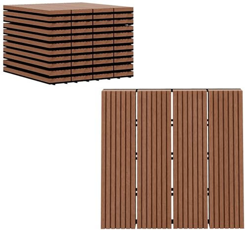 Outsunny Set 11 Piastrelle per Esterni ad Incastro Antiscivolo, Piastrelle da Giardino in HDPE Riciclato, 30x30x2.2 cm, Marrone