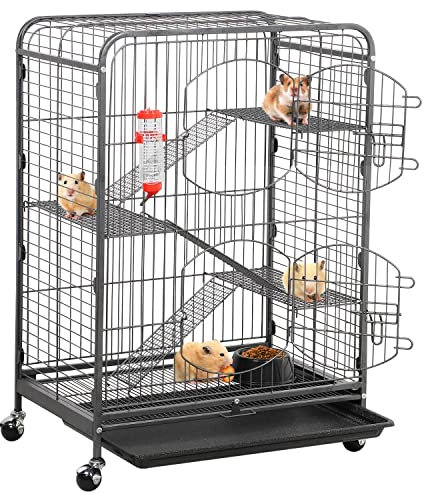 Yaheetech 94cm Small Animal Cage - 4-Tier Rolling Habitat with 2 Front Doors, Removable Tray, Food Bowl & Water Bottle for Chinchillas, Rabbits, Ferrets, Rodents, Squirrels, Black