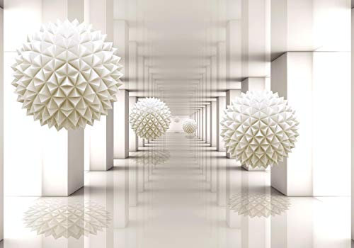 wandmotiv24 Fototapete 3D Weiss Kugeln helles Raum Licht Effekt, XL 350 x 245 cm - 7 Teile, Wanddeko, Wandbild, Wandtapete, Raumerweiterung Korridor M4638