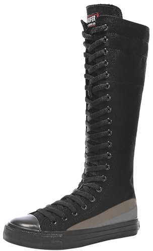 Jamron Ragazze Donna Moda Allacciare Stivali al Ginocchio in Tela Tacco a Zeppa Zip Stivali di Danza Nero SN811-1 EU38.5