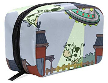 FANTAZIO Kosmetiktaschen für Frauen UFO Abduction Kuh Make-up Taschen