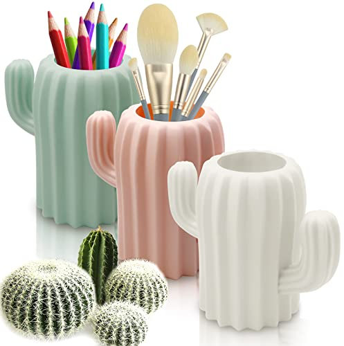 LeonBach Lot de 3 porte-stylos en forme de cactus pour bureau, jolis porte-crayons, pots à crayons succulents, décoration bohème, accessoires de bureau, pinceaux de maquillage, porte-brosse à dents