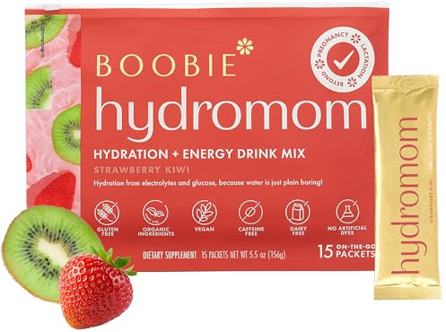 Boobie Hydromom Superfood Electrolyte Drink Mix, Strawberry Kiwi | Refreshing Energy & Hydration Boost for Mamas | On-The-Go & Travel Essentials for Pregnancy, Lactation, & Beyond, 15 Packets