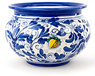 Blauer Blumentopf aus Keramik von Caltagirone, handgefertigt, Pflanzgefäß aus Keramik