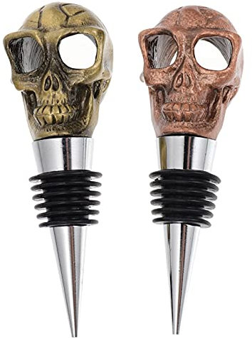 Luxshiny Decorative Skull Bottle Stopper 2pcs Halloween Skull Wine Bottle Stopper Keep Opened Bottles Fresher for Longer Skull Bottle Wine Stopper Reusable Vacuum Pump Sealer