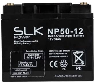 SLK Power Mobility Scooter AGM Battery 1 x 12v 50ah Quality and Performance, Reliable and Long Lasting Replacement Batteries for Electric Scooters and Wheelchairs