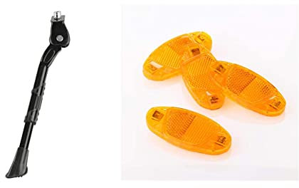 Fischer Seiten-Ständer, Schwarz, 26-28 Zoll & Fahrrad Speichen Reflektoren-Set | Katzenaugen | 4 Stück | StVZO zugelassen | Farbe: gelb