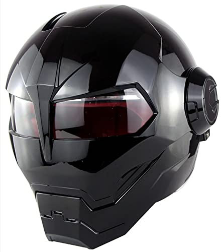 Motorcycle Full Face Helmet Iron Man Motorbike Moped Crash Helmet Lightweight Off-Road Skull Helmet for Adult Men Youth DOT Certified 1,L=59-60CM