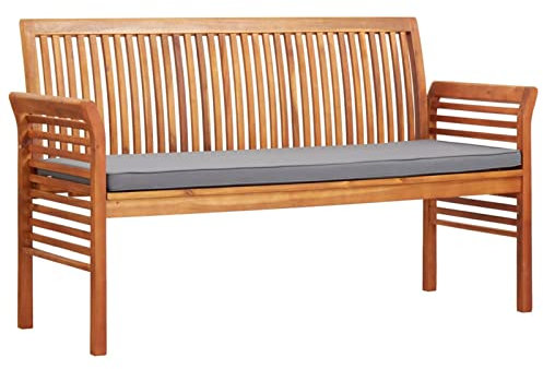Tidyard 3-Sitzer-Bank massivholzbank Gartenbank Mit Dicker, gepolsterter Auflage & Kissen,Garderobenbank Sitzbank Sitzhocker Flurbank esszimmerbank 150 x 60 x 90 cm,Witterungsbeständig,Lattendesign