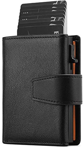 SENDEFN Kartenetui mit Münzfach | Geldbörse Herren RFID Schutz | Geldbeutel aus echtem Leder | Mini Portemonnaie Herren Slim Wallet | Pop-up Kartenhalter | Clip aus Aluminium