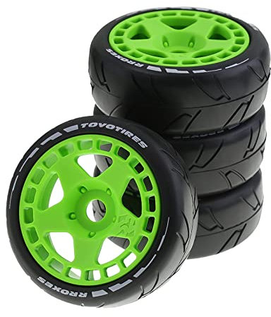LOVIVER 4X RC Car Nabe Felge Und Reifen 1:8 1:7 Gummi für RC Road Buggy Car, Leuchtendes Grün