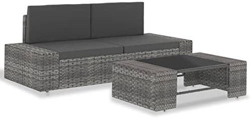 Tidyard 3-TLG. Garten-Lounge-Set Poly Rattan Grau Lounge- Sofa Sitzgruppe Garten Garnitur Sitzgarnitur Gartenset Gartensofa Grau und Anthrazit