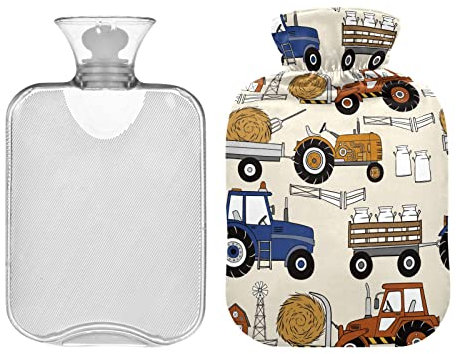 Farm Tractor Yellow Hot Water Bottle with Cover 1L Hot Water Bag Hot/Cold Compress Neck and Shoulder Pain Relief