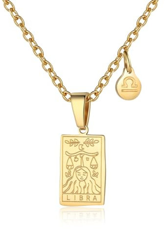 RIXERKOC Sternzeichen-Halskette für Frauen Konstellation Tarot-Karten-Anhänger Doppelseitig 18K Gold Edelstahl Sternzeichen-Schmuck Geschenke für Mädchen (Libra)