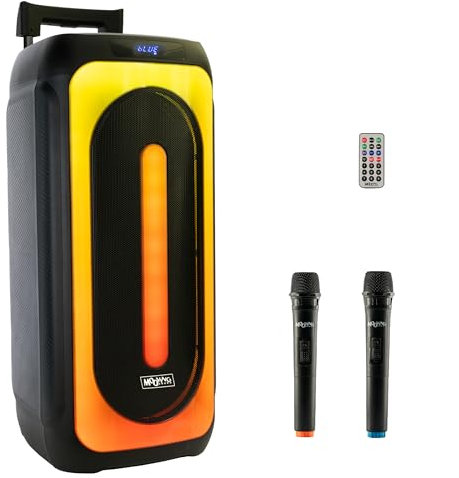 Mooving Sound - MS-MAGICSOUND1000 - Altavoz a Pilas de 2x10/1000W con Efecto de luz en el Panel Frontal y 2 micrófonos inalámbricos - Bluetooth/USB/AUX/MicroSD y TWS - Negro
