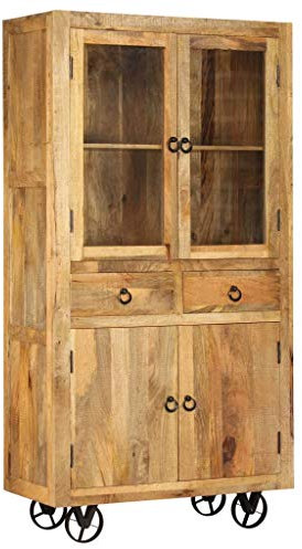 RAUGAJ Highboard Mangoholz massiv 95x45x185 cm, Artikelmaterial: massives raues Mangoholz