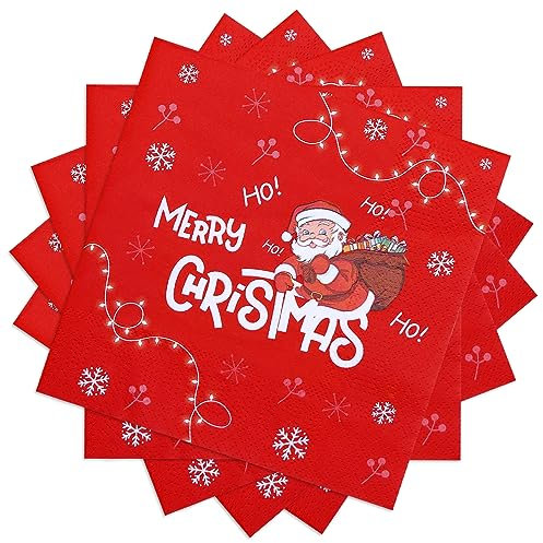 Christmas Servietten Santa Claus Papier Servietten Weihnachten 50 Stück 33x33cm Party Servietten für Weihnachtsferien New Year Parties