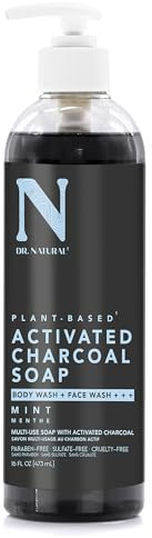 Dr. Natural Activated Charcoal Liquid Soap - Combat Acne and Blemishes - Deep Cleansing Body Wash - Gentle Body Soap for Clear Skin - Mint - 473 ml