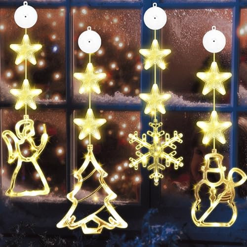 VEEKAY 4 Piezas Luces Navidad Led,Luces LED de Navidad Colgantes,Cortina Luces Navidad, Luminosas de Cortina para Fiesta de Navidad,Luces de Decoración para Interior Exterior Navidad Fiesta