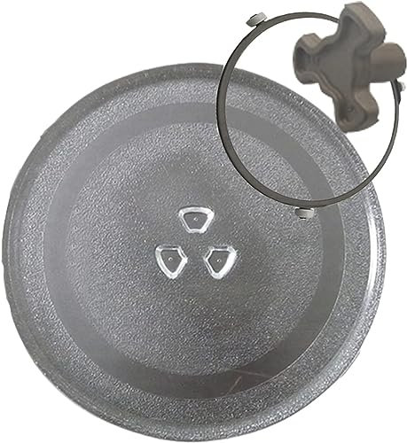 Mikrowellen-Glasplatte, rund, Mikrowellen-Glastablett, klein, flach, Drehplatte, Glastablett, stabile Unterstützung, mit Mikrowellen-Drehteller-Kupplung und Ring, spülmaschinenfest, 24,4 cm, 25,4 cm,