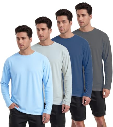 Kinglaman 4 Pack Men's UPF 50+ Rash Guard Swim Fishing Sun Shirts, Long Sleeve SPF UV Sun Protection Shirts for Men 1 Blue 1 Gray 1 Navy 1 Charcoal Large