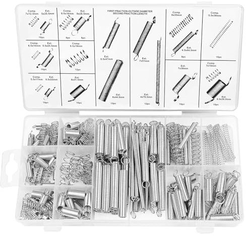Baxcdyswe Muelles de Compresion en Caja, 200 Piezas Muelles Pequeños, Tensión y Resortes de Compresión 20 Tamaños con Caja de Almacenamiento para el Reemplazo de Accesorios de Resorte Compresión