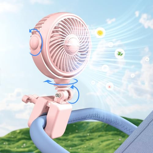 Nauttxon Ventilador de clip para cochecito de bebé recargable – Ventilador portátil con batería USB para cochecito, cuna, bicicleta, playa, viajes, camping, rotación de 360°, 4 velocidades de viento,