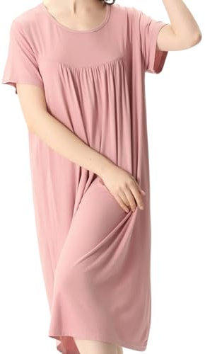 OLEETS Chemise De Nuit Femme - Chemise De Nuit en Coton Doux pour Femmes, Grande Taille, Vêtements De Nuit Décontractés, Manches Courtes, Robe D'Été, Ample, Pyjama, 4Xl-7Xl