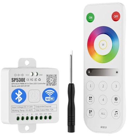 BTF-LIGHTING 4 Zone 2.4GHz RF Telecomando RB3&SP530E WiFi Bluetooth Kit di controllo Supporto FCOB COB SMD PWM SPI RGB RGBW Striscia LED WS2811 WS2812B WS2814 WS2815 SK6812 IC ecc DC5V DC12V DC24V