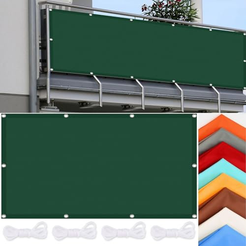 Sichtschutz mit Ösen 200 x 350 cm Sonnenschutz Windschutz Schattiernetz Schattierungsnetz Witterungsbeständig mit Ösen für Draußen Patio Terrasse Camping, Dunkelgrün