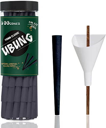 UBUNG 100 Stück Große Größe Schwarz Konisch vorgedrehte Hülsen, King Size 108 mm Konisch Papiers Hülsen, Einschließlich 1 Trichterlader und 1 Putter für Verpackungen