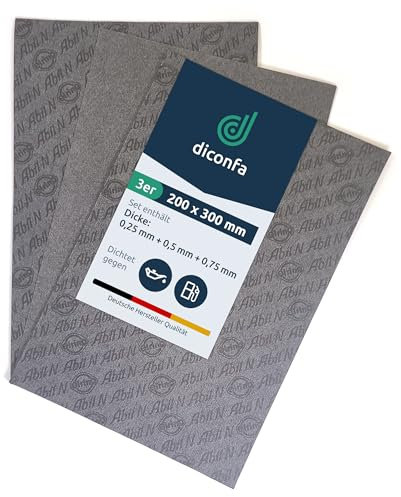 diconfa 3er SET DIN-A4 Dichtungsbogen Elring Abil N - je 1x 0,25mm 0,5mm 0,75mm - Universal Dichtungsmaterial - Dichtung Öl-fest Benzinbeständig - KFZ PKW Auto Motorrad Roller Oldtimer Maschinen