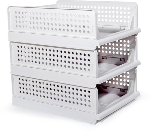 GREELUE Schrank Organizer Kleiderschrank 3 Stück, Faltbare Aufbewahrungsbox, Ordnungssystem für Schubladen, Schließfächer, Kleiderschränke (Weiß-14cm*3)