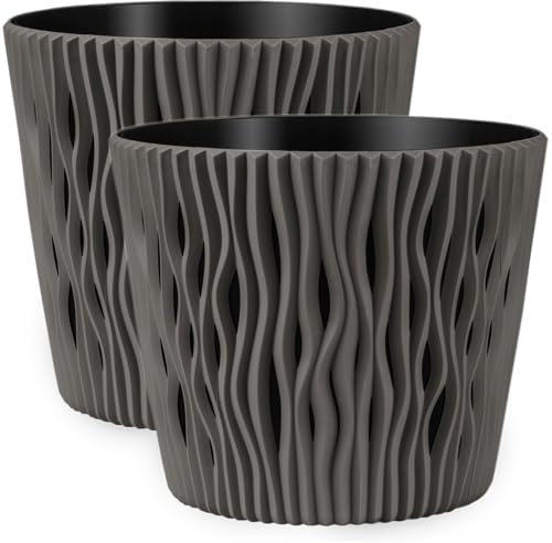 PECZEKO Lot de 2 pots de fleurs mats, ronds, en plastique, durables et légers, pour salon, salle à manger, cuisine, terrasse, balcon, gris, diamètre : 13 cm