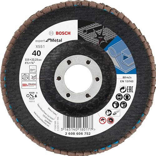 Bosch 40 discos abrasivos X551 Expert for Metal + Beanie Set (para metal, acero, hierro fundido, diámetro de 115 mm, grano 40/60/80, M14, accesorios profesionales para amoladora angular)
