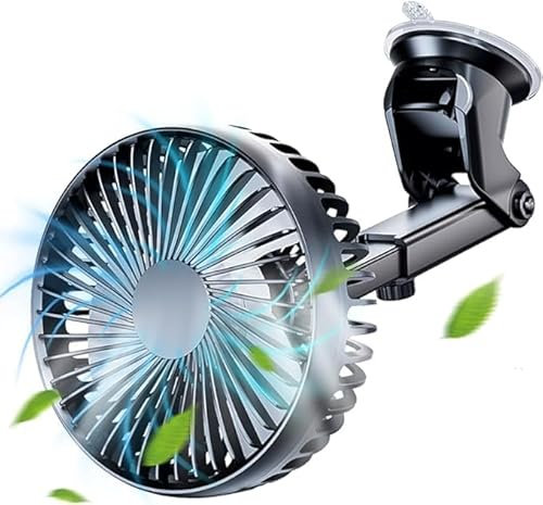 zeyunty 12V 24V ventilateur de voiture silencieux 360 ° rotation USB 3 vitesses refroidisseur de ventilateur de voiture avec ventouse pour camion SUV berline (A)