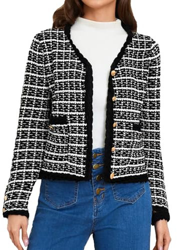 Belle Poque Women Open Front Cardigan Casual Button up Cardigan with Pockets Soft Chunky Knit Outwear Black XXL