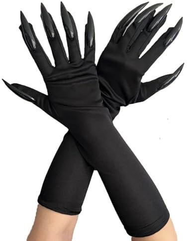 Cubahop Halloween Schwarze Handschuhe Mit Langen Nägeln - Cosplay Kostüm Kralle Pfote Mitts Spitzige Fingernägel Geist Bizarre Hand für Halloween