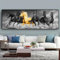 UGZDEA Pferdemuster Leinwand Poster, Sieben laufende Schwarz und Gold Pferdemuster Tiere Leinwand Malerei, Wohnzimmer Schlafzimmer Deko Bild-Ohne Rahmen (Pferd, 50x150cm)