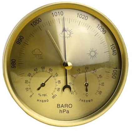 UQSENEUX 132mm Wall Hanging Brass Barometer, Barometers for The Home, 3 in 1 Multifunctional Barometer Thermometer Hygrometer, Barometer Outdoor