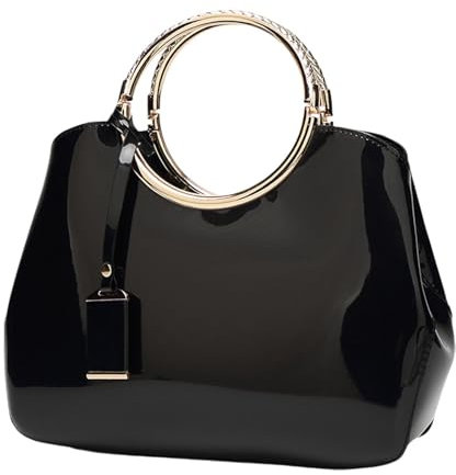 Qianly Borsa a mano in vernice, borsa a tracolla, regalo, borsa hobo per appuntamenti e shopping, Nero