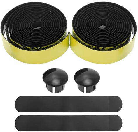 BULLSPANN Fahrrad Lenkerband Schwarz Gelb 1 Paar Für Rennrad Rutschfest | Material aus PU und EVA, Länge 2,16 m, Breite 3 cm, Stärke 3 mm, Stoßdämpfend, Carbonfaser-Muster, Für MTB