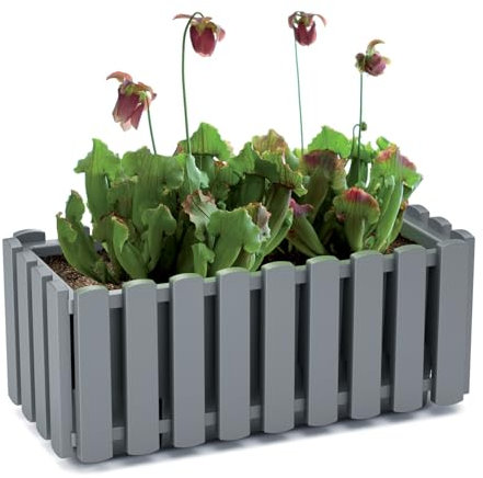 Window Box Flower Pot Planter 2 Sizes 4 Colours Rustic Slat Farm House Design Rectangle Garden Patio Decoration Pot (Grey, Medium - 38cm)