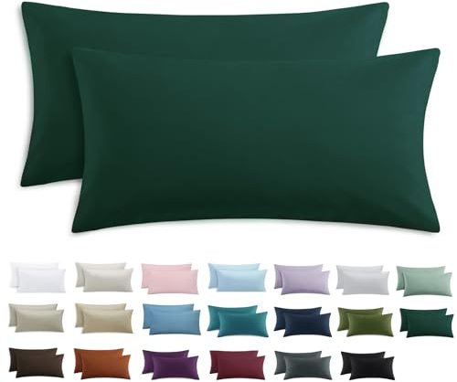 Tifschlaf Kissenbezug 40 x 80 2er Set - Kopfkissenbezug 40x80 Dunkelgrün mit Reißverschluss aus Mikrofaser Weich, 40x80cm Grün Pillow Case